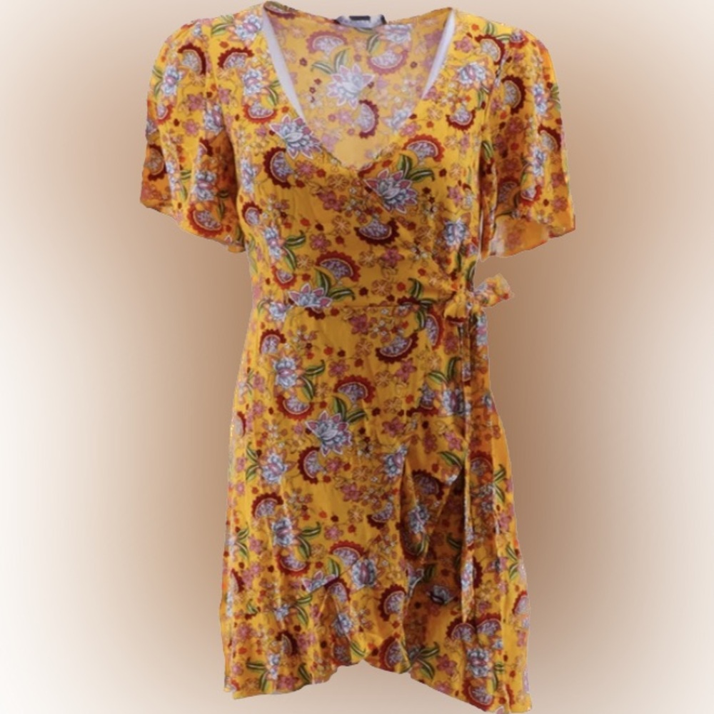 Sanctuary Women’s Mustard Floral Faux Wrap Mini Dress NEW Size 0